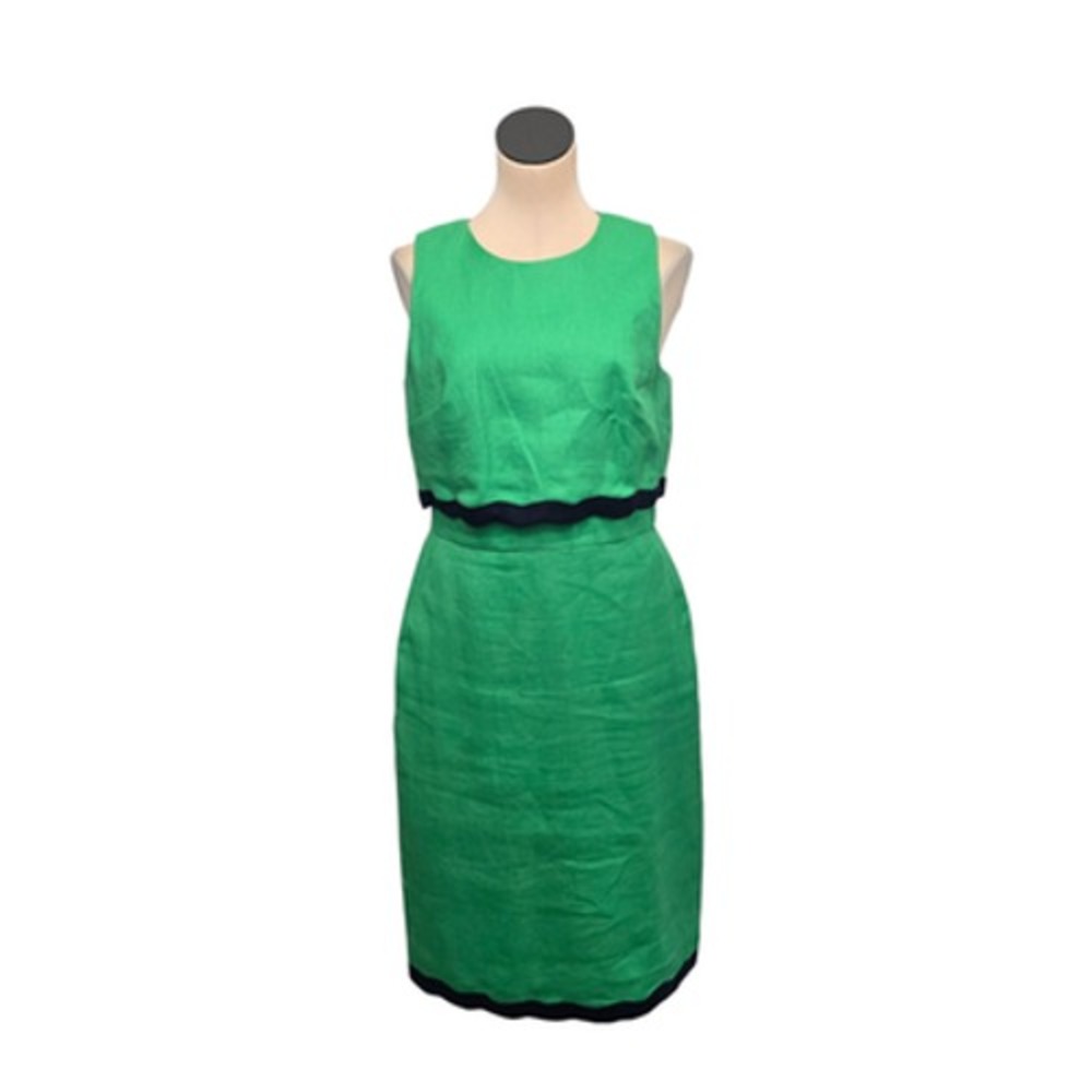 J. Crew Green Sleeveless Scalloped Waist Sheath Dress
